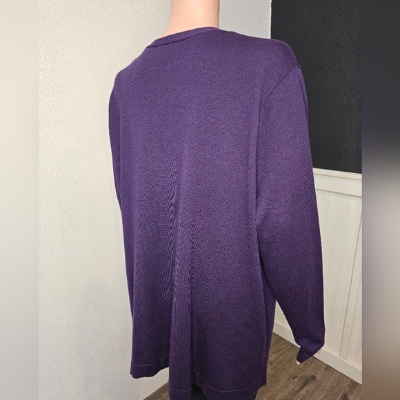 J Jill Long Cardigan V-Neck Sweater  EGGPLANT PURPLE 3 Button Wool Blend Xl - Picture 5 of 12